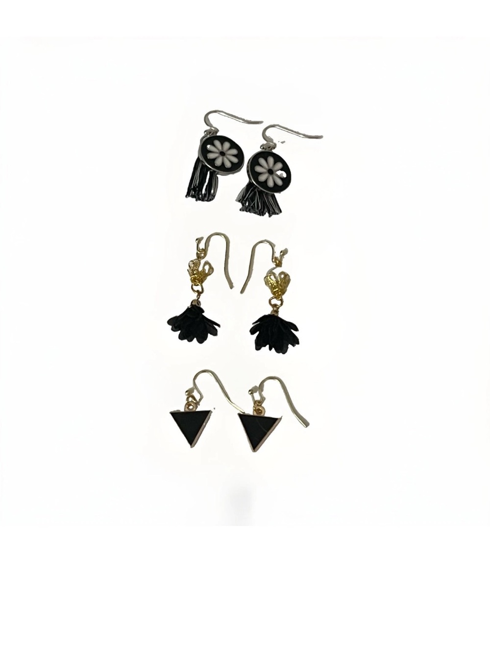 Earring Lot 3 Pairs. Fall Floral Gothic Jewelry. Gold and Silver Toned.
